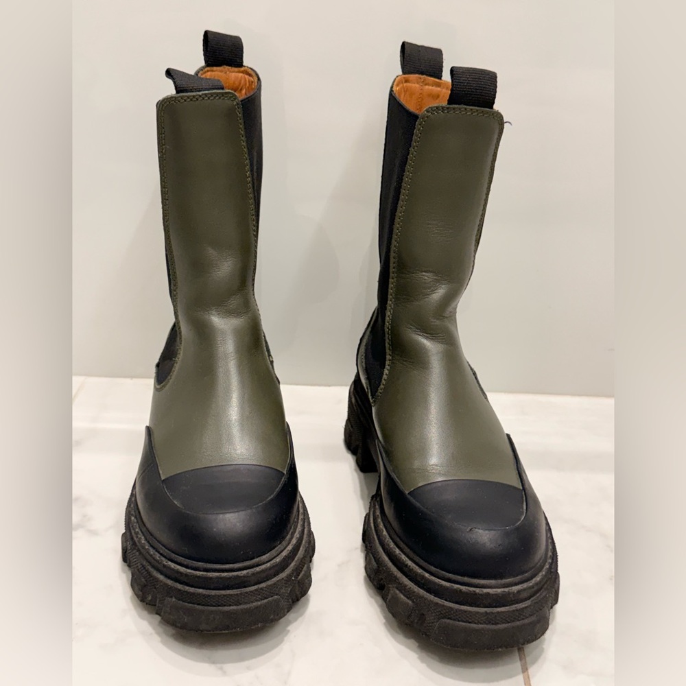 Ganni Olive Green and Black Boots